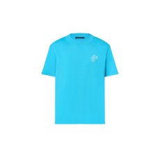 루이비통 엠브로이더드 시그니처 쇼트 슬리브드 코튼 크루넥 블루