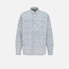 디올 블루 & 화이트 오블리크 카스리 코튼 데님 오버셔츠