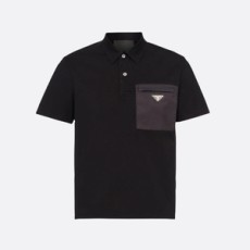 프라다 스트래치 코튼 폴로 나일론 디테일 셔츠