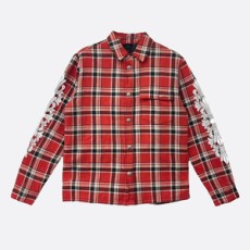 크롬하츠 레드 크로스 로고 플레이드 퀄티드 셔츠 자켓