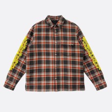 크롬하츠 옐로우 크로스 로고 플레이드 퀄티드 셔츠 자켓