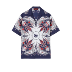 구찌 더블 G 반다나 프린트 코튼 셔츠 다크 블루