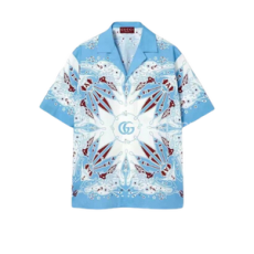 구찌 더블 G 반다나 프린트 코튼 셔츠 라이트 블루