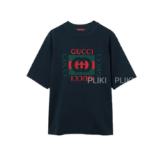 구찌 프린트 코튼 저지 티셔츠 네이비