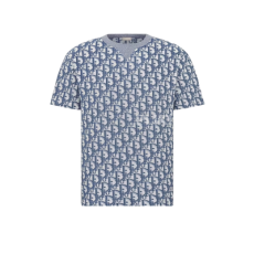 디올 오블리크 테리 코튼 캐주얼 핏 티셔츠 블루 & 화이트