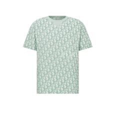 디올 오블리크 테리 코튼 캐주얼 핏 티셔츠 그린 & 화이트