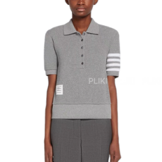 톰브라운 라이트 그레이 컴팩트 와플 심인 4-바 쇼트 슬리브 립 커프스 폴로셔츠