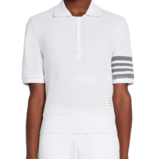 톰브라운 화이트 컴팩트 와플 립 커프 4-바 폴로셔츠