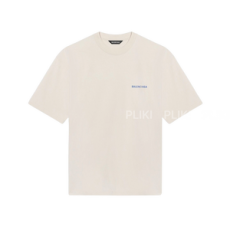 발렌시아가 로고 미디움 핏 티셔츠 베이지 블루