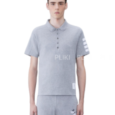 톰브라운 코튼 4-바 숏 슬리브 폴로 그레이