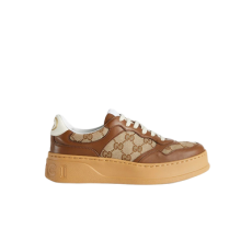 구찌 브라운 레더/캔버스 GG 스니커즈