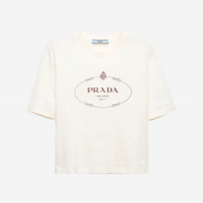 프라다 로고 프린트 코튼 크롭 티셔츠