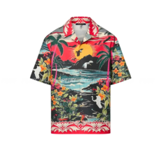 루이비통 프린티드 쇼트 슬리브드 코튼 셔츠