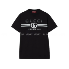 구찌 프린트 코튼 저지 티셔츠 블랙