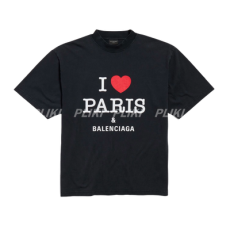 발렌시아가 아이 러브 파리 미디엄 핏 티셔츠 블랙
