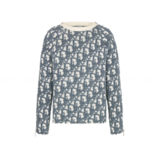 디올 화이트 버진 울 코튼 블렌드 자카드 오블리크 스웨터 블루