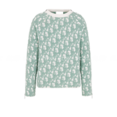 디올 화이트 버진 울 코튼 블렌드 자카드 오블리크 스웨터 그린