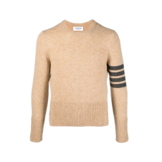 톰브라운 카멜 셰틀랜드 울 4-바 스트라이프 스웻니트