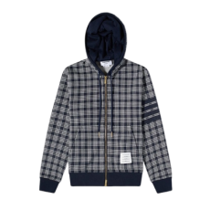 톰브라운 마이크로 체크 자카드 4-바 집업 후디