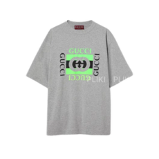 구찌 프린트 코튼 저지 티셔츠 그레이