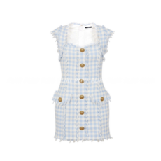 발망 깅엄 트위드 미니 드레스
