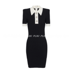 발망 골지 니트 폴로 미니 드레스