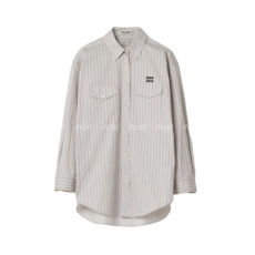 미우미우 스트라이프 코튼 셔츠 라임스톤 그레이