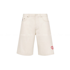 디올 CD 하트 버뮤다 화이트 코튼 캔버스 쇼츠