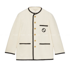 구찌 자수 울 트위드 재킷