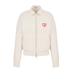 디올 CD Heart 화이트 코튼 캔버스 블루종 재킷