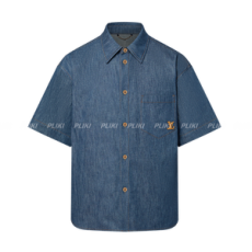 루이비통 숏 슬리브 코튼 샴브레이 셔츠