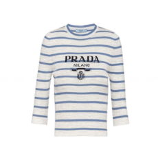 (W) 프라다 슈퍼파인 울 크루넥 스웨터 마블 그레이 페리윙클 블루