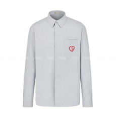 디올 그레이 코튼 옥스포드 CD Heart 자수 셔츠