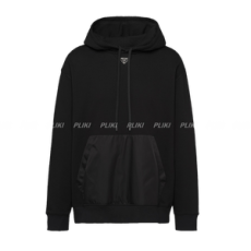 프라다 블랙 코튼 플리스 후디