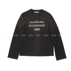 아크네 스튜디오 로고 티셔츠 릴렉스 핏 페이드 블랙