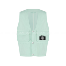 디올 & 스톤 아일랜드 라이트 그린 코튼 블랜드 새틴 베스트