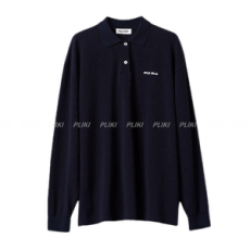 미우미우 로고 엠브로이더드 피케 폴로 셔츠