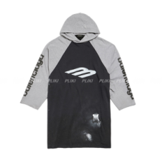 발렌시아가 3B 스텐실 후디드 래글런 오버사이즈 티셔츠 블랙