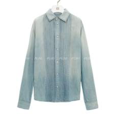 로에베 플리츠 셔츠 코튼 & 린넨 블리치드 인디고