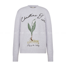 디올 그레이 코튼 블렌드 저지 은방울꽃 스웨터