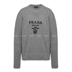 프라다 울 캐시미어 크루넥 스웨터 그레이