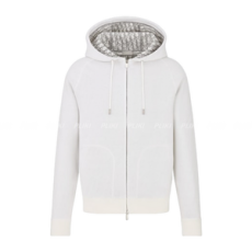 디올 화이트 코튼 니트 캐시미어 후드 트랙 자켓