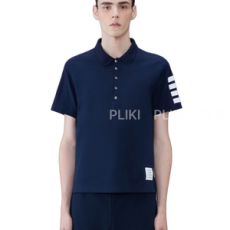 톰브라운 코튼 4-바 숏 슬리브 폴로 네이비