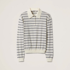 미우미우 로고 프린트 스트라이프 폴로 셔츠 아이보리