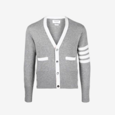 톰브라운 캐시미어 스트라이프 브이넥 가디건