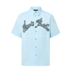 루이비통 엠브로이더드 쇼트 슬리브드 코튼 셔츠