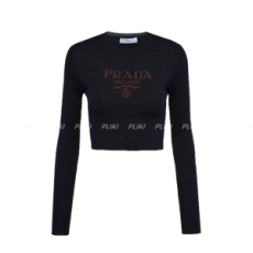 프라다 로고 크롭 실크 스웨터