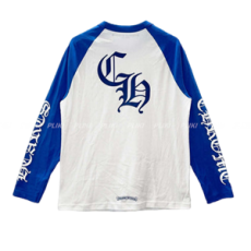 크롬하츠 홀스슈 로고 블루 & 화이트 롱 슬리브 티셔츠