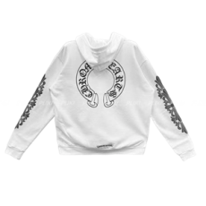 크롬하츠 홀스슈 플로랄 플리스 집업 후드 화이트