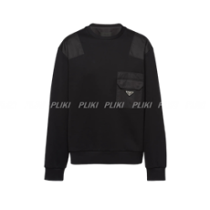 프라다 코튼 스웨트셔츠 리나일론 디테일 블랙